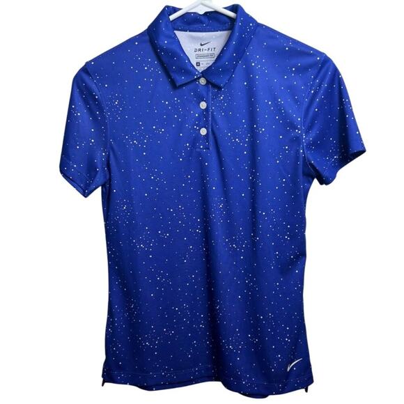 Nike Dri-Fit Womens Standard Fit Polo Shirt Blue With White Speckled Design XS - Picture 3 of 6